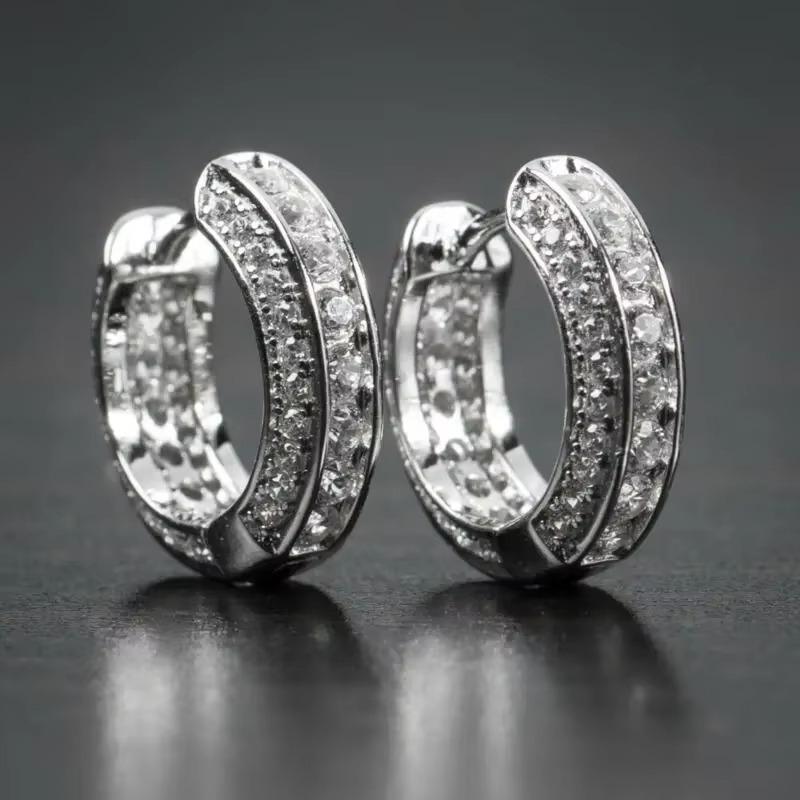 Huajie Bright Square Zirconia Circle Shape Earrings for Men Hiphop Street Personality Accessories Fashion Ear