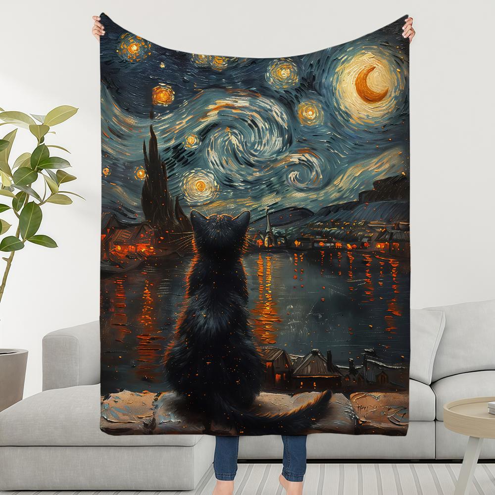 

Blanket Throw And The Super Cosy Plush Living Cat Night Starry Room Sofa Couch Childish Birthday Gifts 30x40in