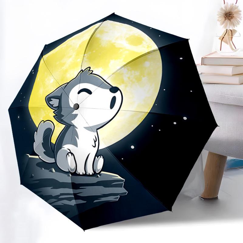 1pc Moon Wolf Auto Open/close, All-Season Portable Folding Umbrella for Women & Men, Travel, Everyday, Formal Events -06185