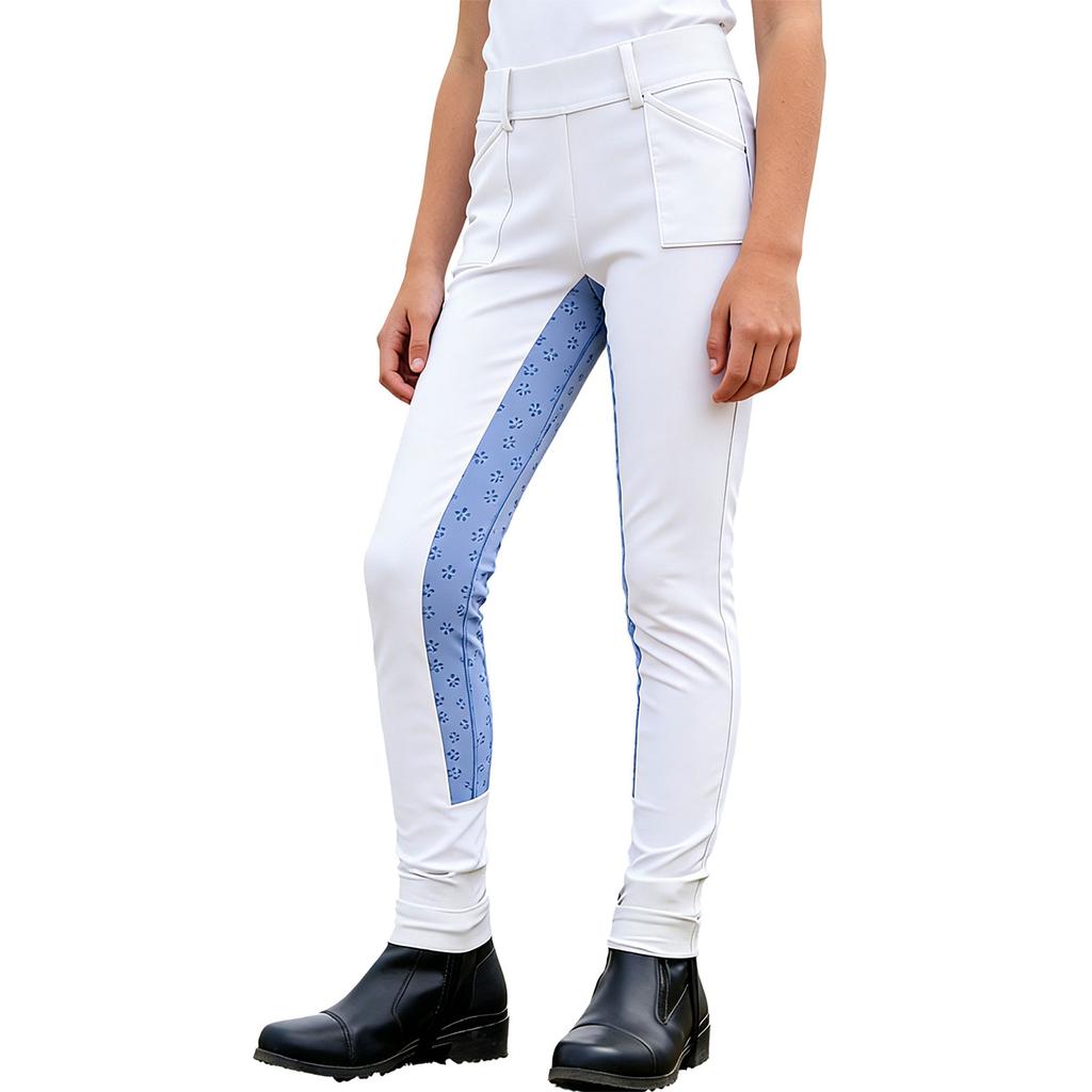 Kids Girls Horse Riding Pants Equestrian Breeches Elastic Waistband Leggings with Side Pockets for Training and Competition