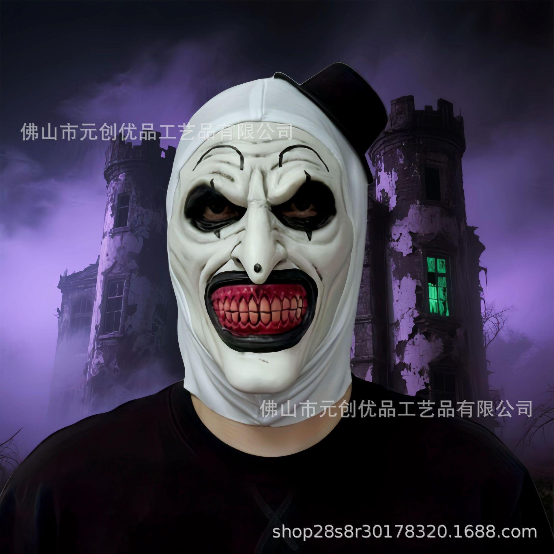Halloween Horror Clown Mask Party Costume Full-Face Latex Headgear with Furry Wig Hat-clown