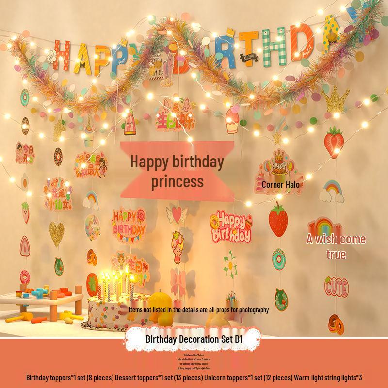 Birthday Pom Pom Bunting Set for Kids - First Party Decor & Photo Props