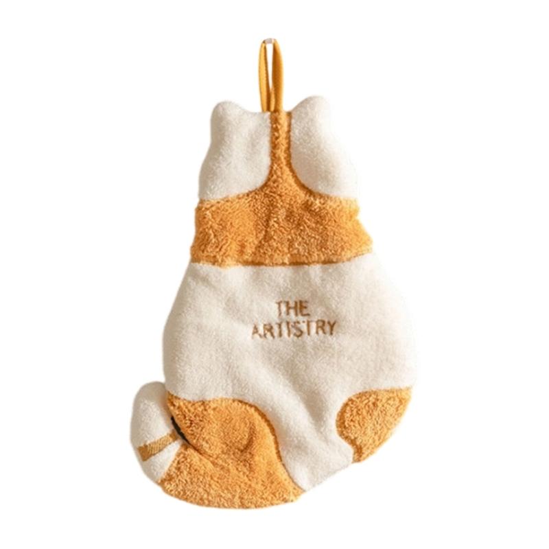Corals Fleece Towel with Cartoon Cats Motif Super Soft High Absorption Fast Drying Hanging Hand Towel for Kitchen Bathroom жёлтый