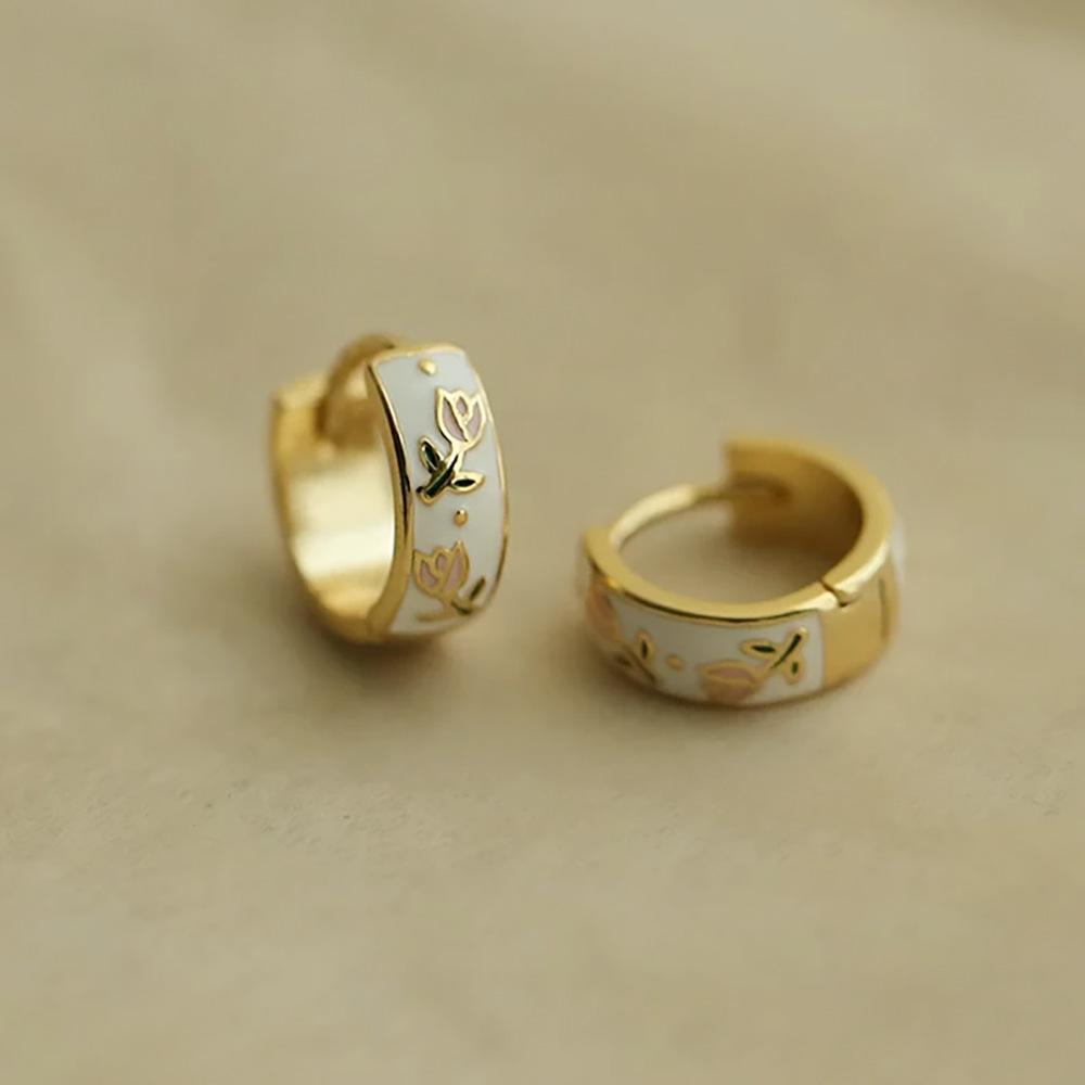 French light luxury tulip earrings women's retro flower earrings personality temperament jewelry