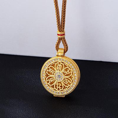 Women's Trendy Gold Sand Compass Pendant Necklace with Diamond-Inlaid Eight Treasures and God of Wealth Design