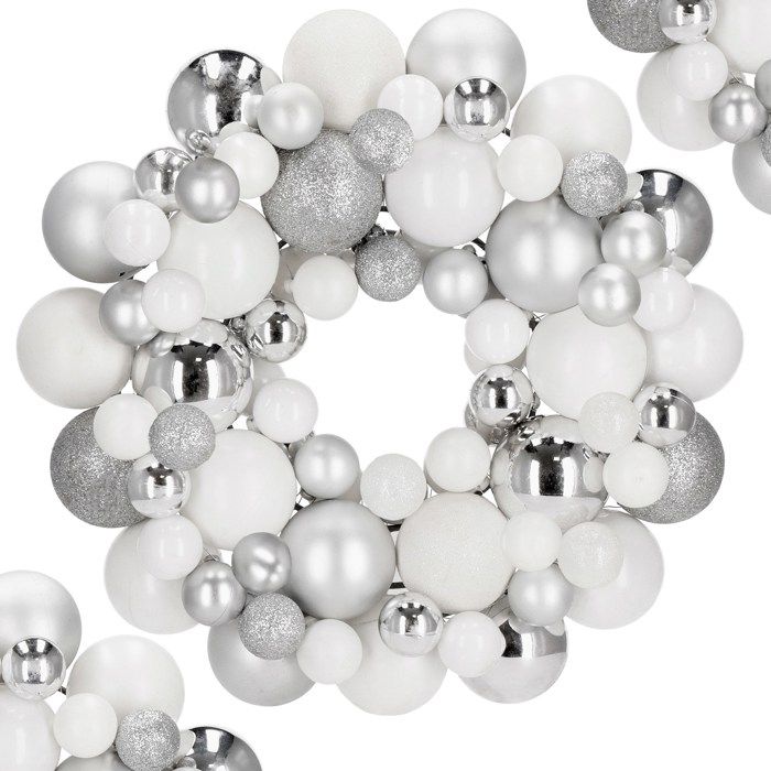 Couronne décorative - SPRINGOS - 34 cm - Boules argentées - Intérieur - Mixte