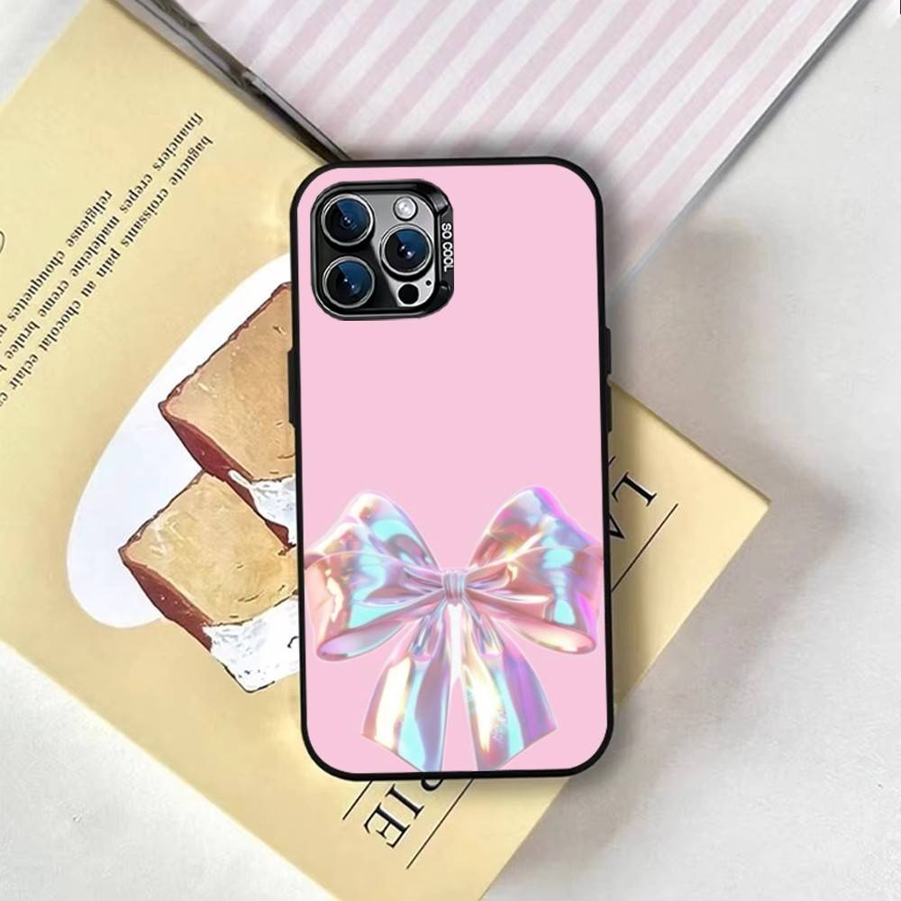 Pink Bows Phone Case For iPhone 17,16,15,14,13,12,11 Plus,Pro Max,XS,Colored Silver Plated Inside Cover