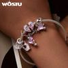 WOSTU 925 Sterling Silver Pink Couple Hearts Charm Star Bear Beads Dolphin Pendants Fit Original Bracelet DIY Jewelry