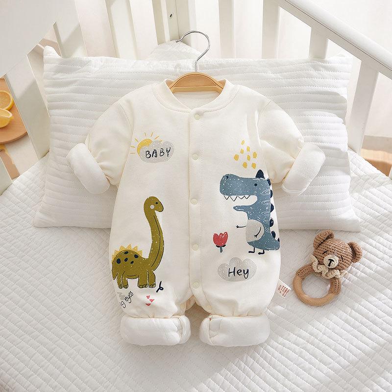 Winter-Ready Baby Bodysuit: 120g Thick Cotton Padded Romper, Pure Cotton Crawling Suit