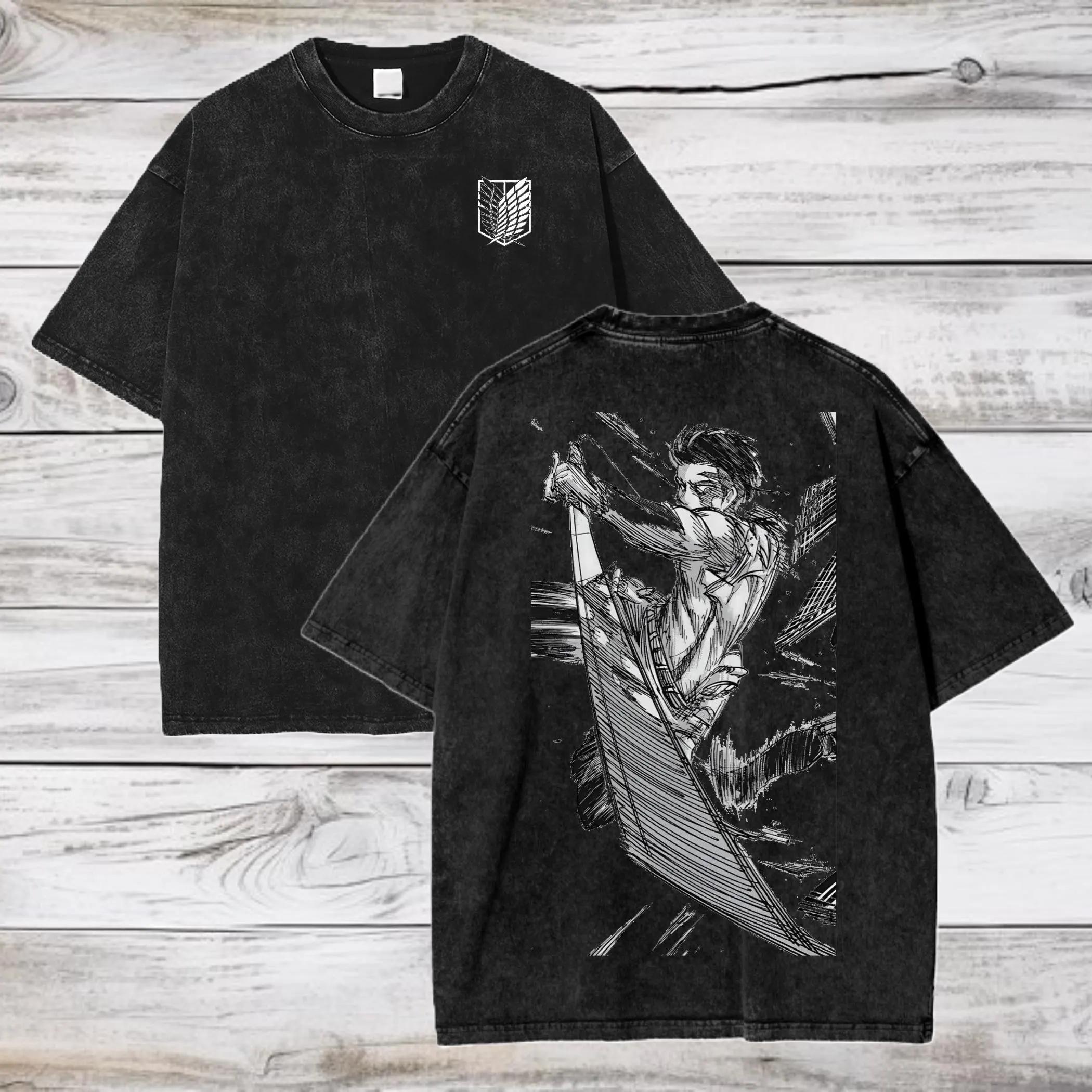 

Ривайлл Атака Титанов Манга Принт Футболка Для Мужчин Женщин Одежда Хлопок Футболки с Коротким Рукавом Винтажная Стирка Оверсайз Уличная Одежда S