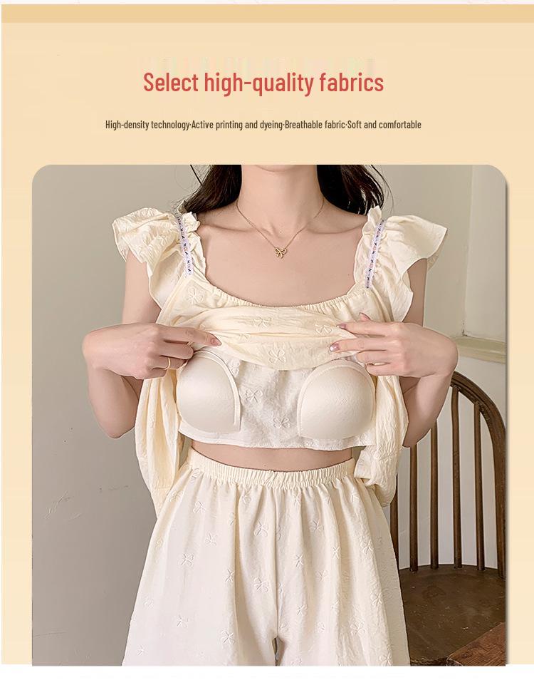 2026 Women's Cloud Cotton Camisole Pajama Set with Built-in Bra, Princess Style