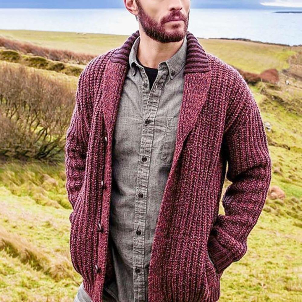 Herbst Winter Herren Cardigan Einfarbige Langarm Slim Fit Strickpullover Mantel Lässige Strickjacke