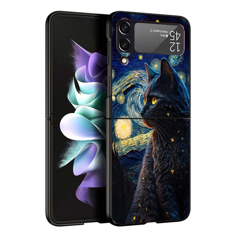 Black Cat Cartoon Cute Phone Case For Samsung Galaxy Z Flip7 Flip6 5G Flip5 Flip4 Flip3 ZFlip 7 6 3 4 5 Shockproof Back Cover Ga