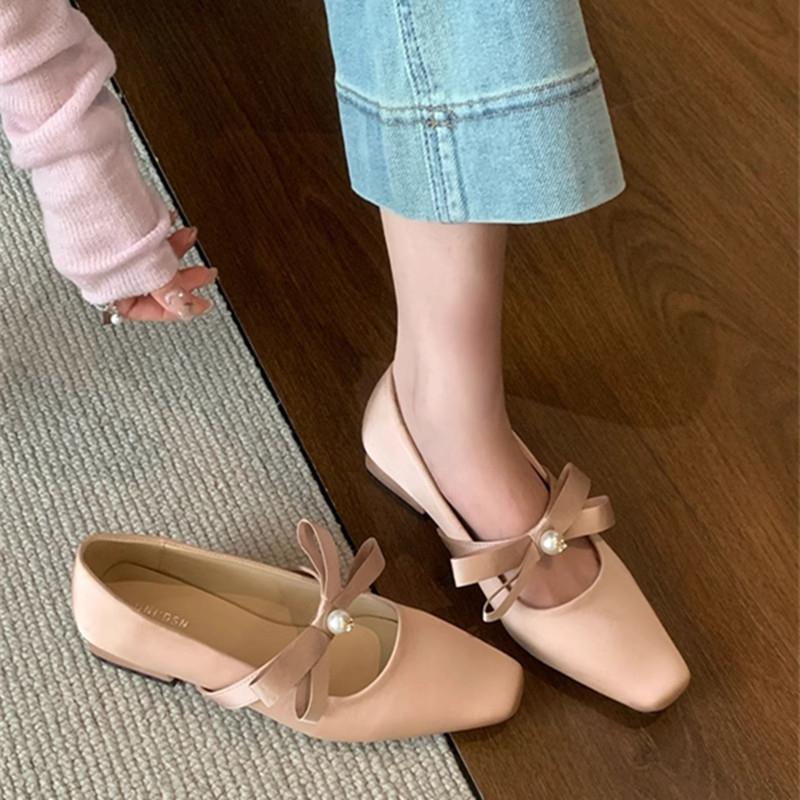 2025 Oversized Square Toe Thick Single Order Shoes with Stylish and Personalized Color Blocking Design On The Upper