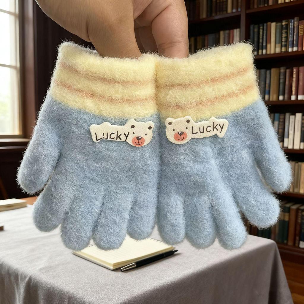 Warm Winter Velvet Knit Cartoon Gloves for Children Ages 1-3