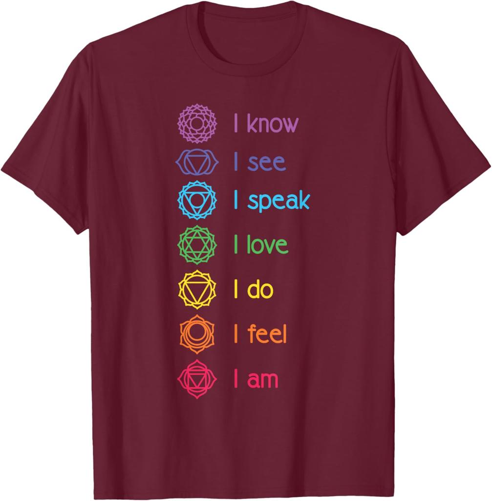 Chakra Affirmationen Ich Weiß Ich Sehe Ich Spreche Yoga Meditation Grafik T-Shirt Weiche Baumwolle Lässiges Oberteil