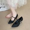 2025 New  Pointed Soft Leather Retro Temperament High Heels Women's New French Mary Jane Cat Heel Single Shoes