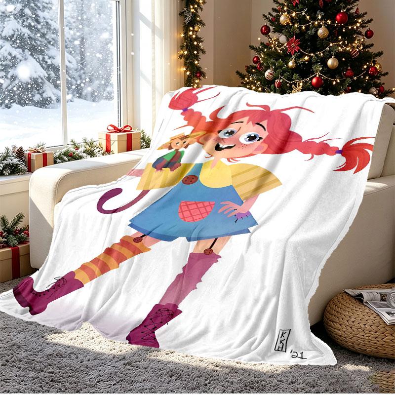 Pippi Longstocking Pattern Blanket for Home Decoration, Bed, Sofa, Car Travel, Camping, Suitable for All Seasons, Birthday Christmas Gift