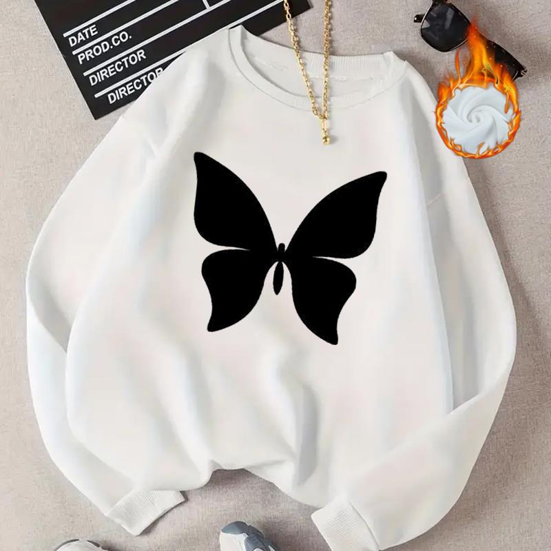 

(Азиатский размер) Женские весенние бабочки с принтом, милые 90-е милые осенне-зимние модные повседневные пуловеры, флисовая одежда, толстовки с графикой
