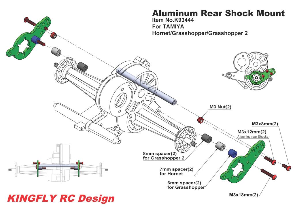 KF Aluminum Rear Damper Plate for Tamiya Grasshopper II/Super Hornet/Grasshopper/Hornet