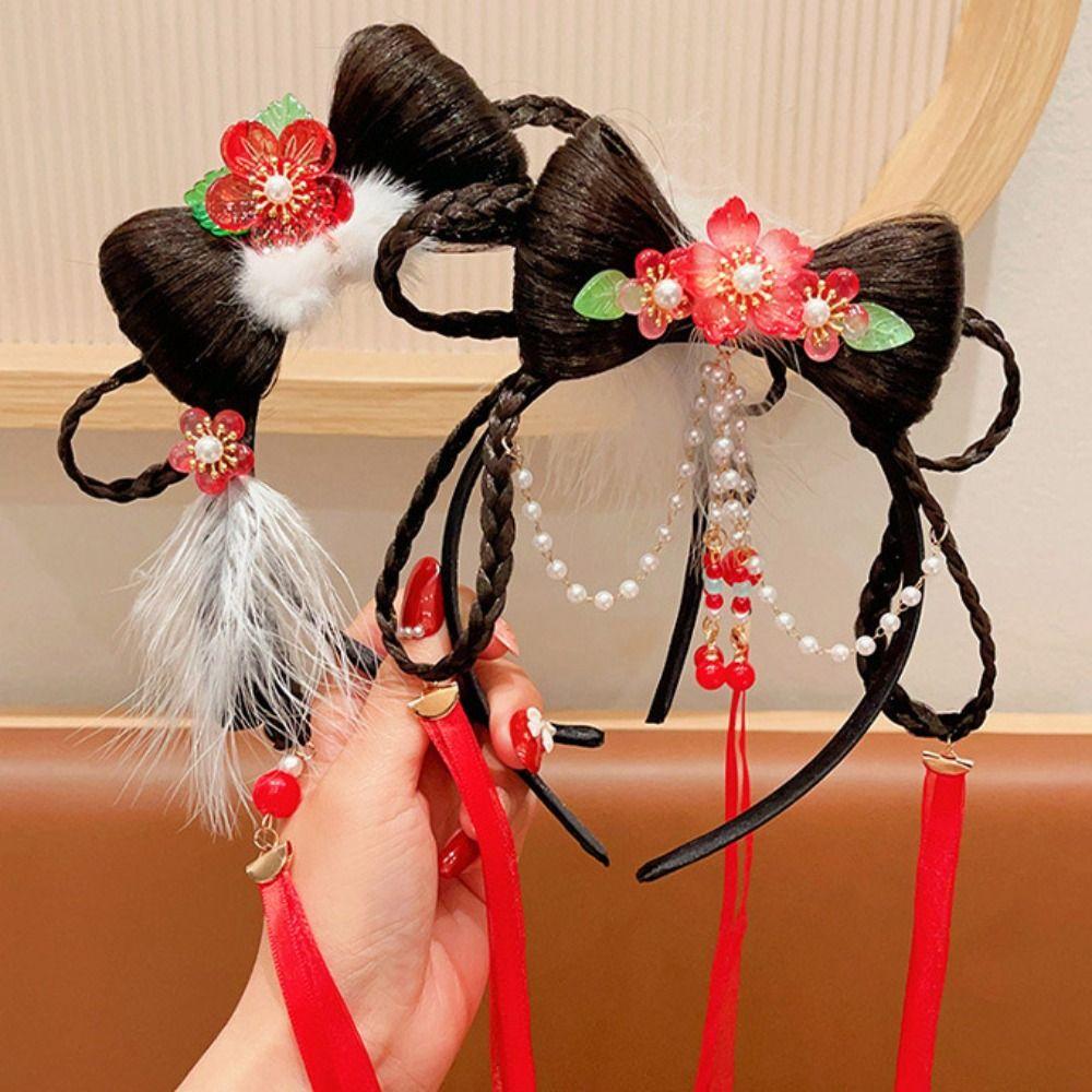 Tassel Chinese New Year Headwear Flower Red Bow Hairband All-match Hanfu Hair Sticks  Baby