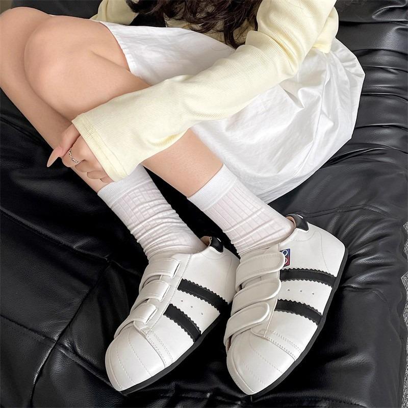 

Cute cartoon casual thick baseplate shoes new Velcro flat white shoes lightweight breathable trendy shoes women 40