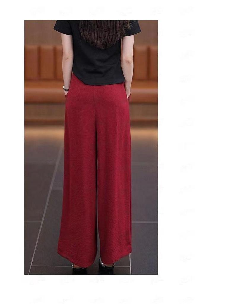 Women's Retro Drapey Wide-Leg Pants: Slimming, Elegant Straight-Leg Trousers for Spring/Summer 2025