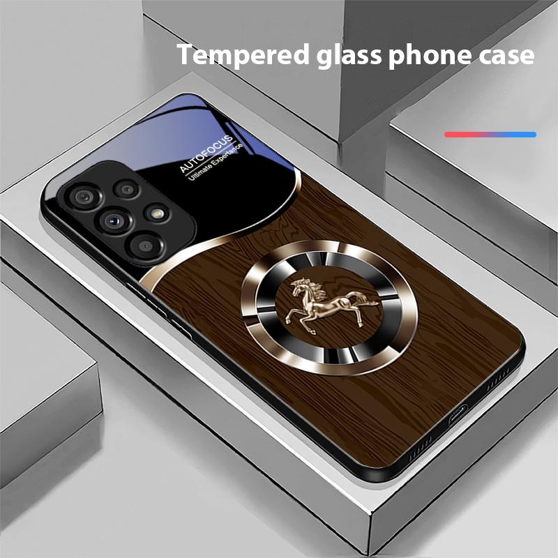 Holzmaserung Pferd Für Samsung Galaxy S 8 9 10 20 Plus 21 FE 22 23 24 Ultra S7 Edge Schwarz Gehärtetes Glas Handyhülle Hartschale