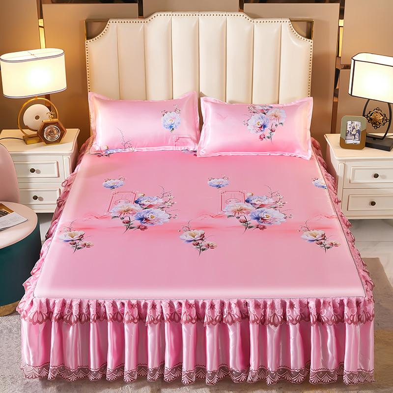 Sommer Eiskühlender Bettrock Dreiteiliges Set Zweiteiliges Set Home Faltbare Kühle Weiche Matte Rutschfeste Atmungsaktive Klimamatte Waschbar