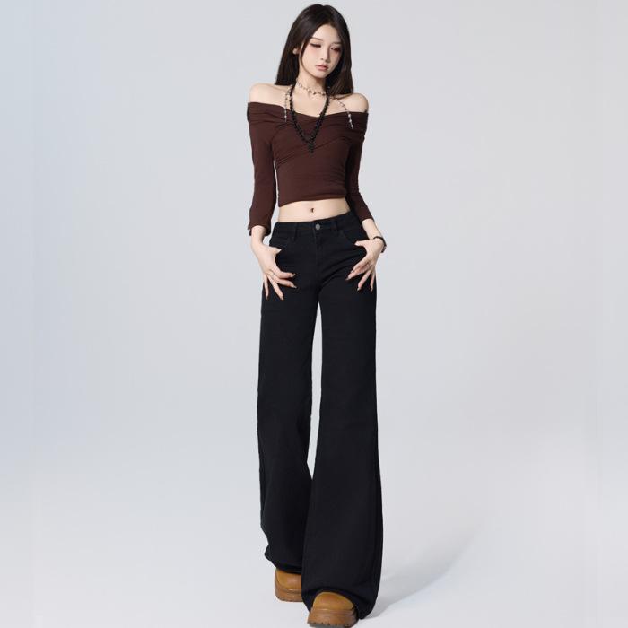 American Spice Girl low-rise flared pants slim-fitting and thin and drape floor-mopping versatile jeans for women in autumn and winter