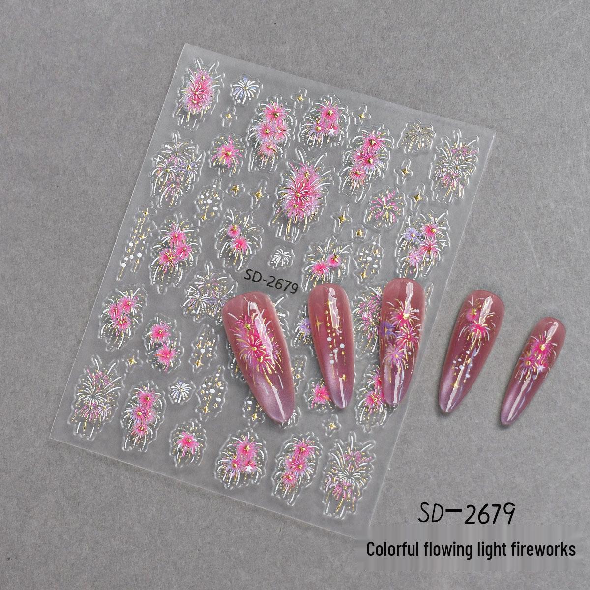 3D Red Fireworks Nail Stickers: Dazzling New Year Decorations