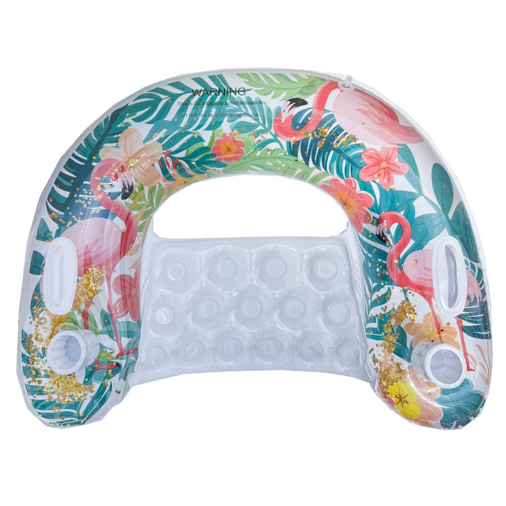 Plus Size Sequin Flamingo Backrest Swim Ring with Drink Holder & Handles