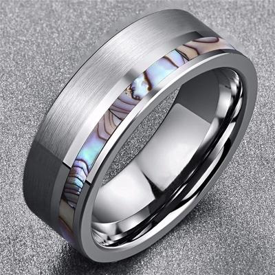 Fashion 8mm Copper Color Men Stainless Steel Ring Inlay Colorful Abalone Shell Rings For Men Women Wedding Band Jewelry Gifts