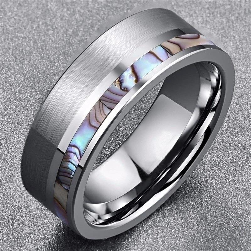 Fashion 8mm Black Stainless Steel Rings for Men Hawaiian Koa Wood Inlay Matte Brushed Finish Promise Rings Men Wedding Jewelry