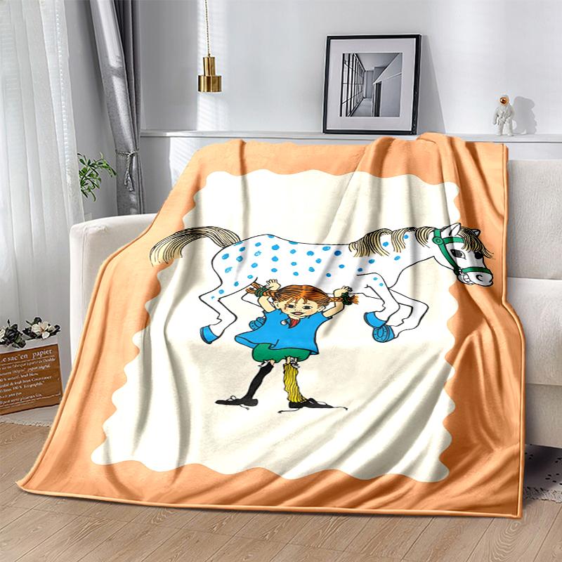 Coperta in Flanella di Pippi Calzelunghe Morbida Calda per Tutte le Stagioni, Design per Campeggio, Viaggio in Auto, Escursionismo Divano, Letto, Ufficio Regalo Perfetto per Feste