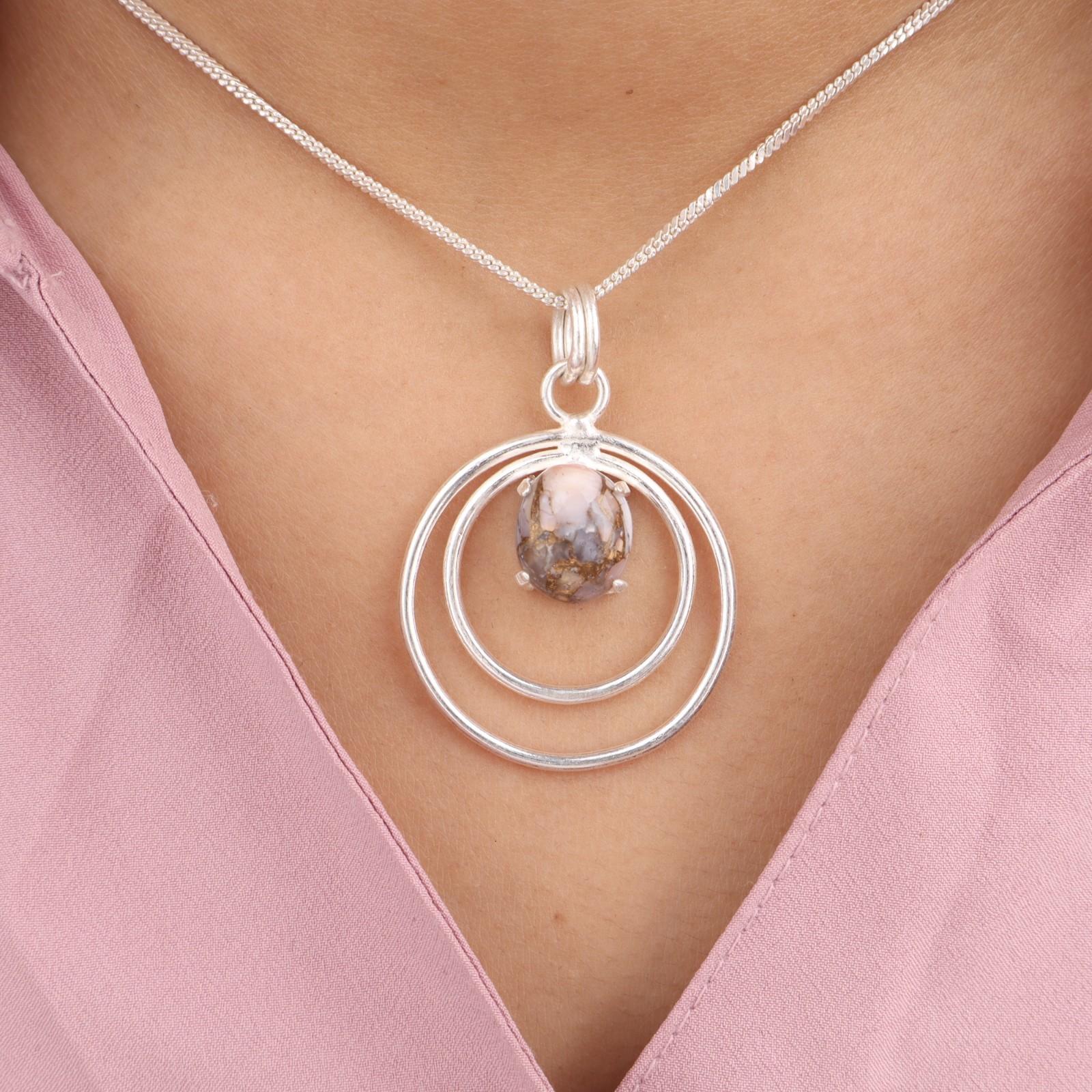 

Pink Copper Turquois Gemstone 925 Sterling Silver Jewelry Handmade Pendant 1.65 PP-61-40