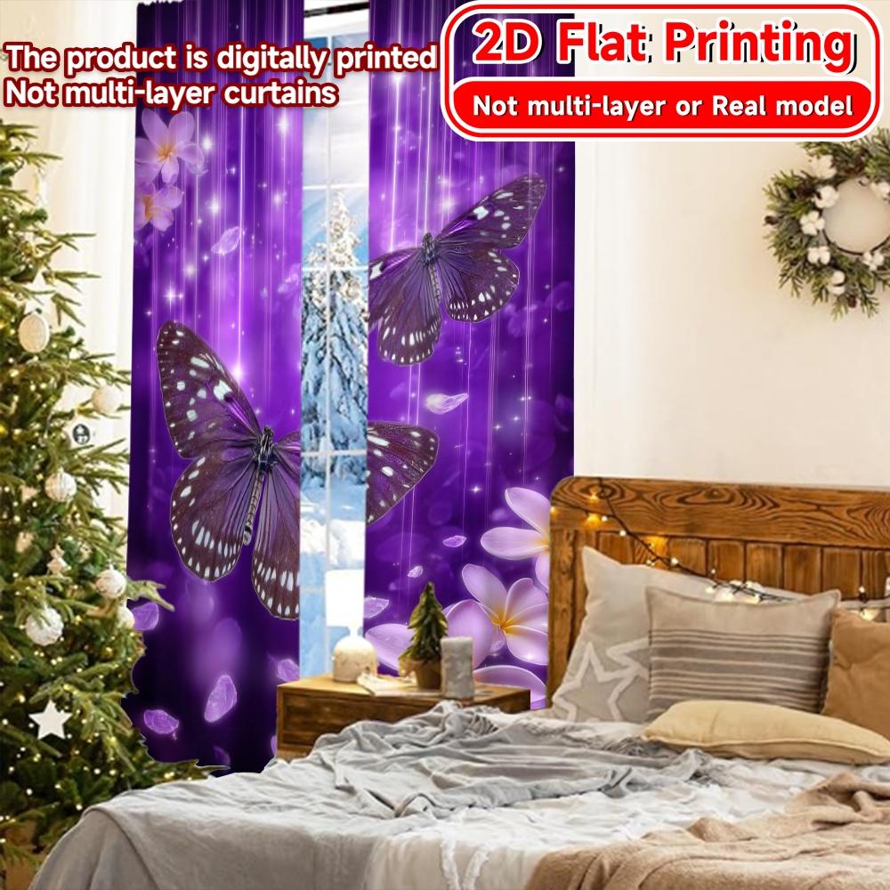 2D FLAT PRINTING 2pcs Curtains (Without Rod) Purple Butterfly Celebration Saint Patrick is Day Festival Chic Print Curtains