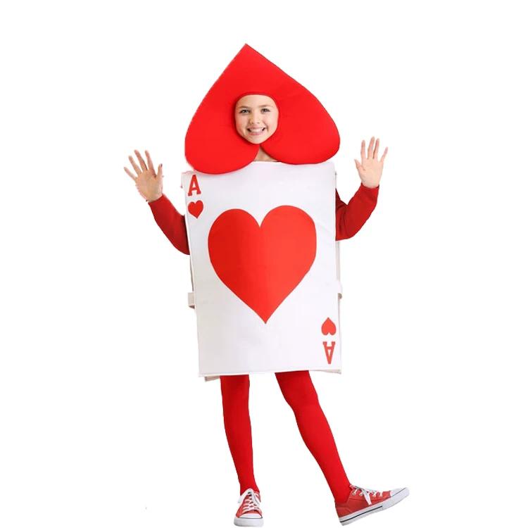 Alice in Wonderland Costume, Red King & Red Queen Kids Performance Outfit Poker Cosplay Suit XXS