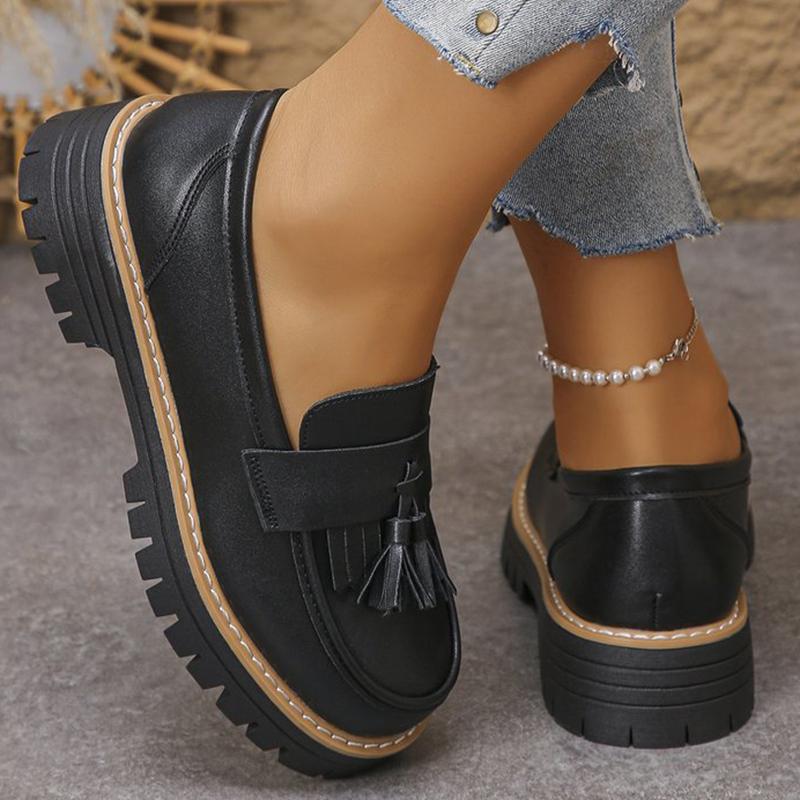 Casual Tassel Solid Loafers Shoes for Women Spring Autumn 2025 Round Toe Women's Loafers Square Heel Shoes Woman
