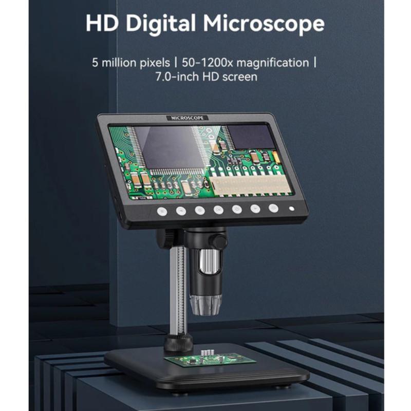 7 Inch IPS Digital Coin Microscope 5MP 1200X Ultra-Precise Focusing Camera 1080P Video Microscope Repairing Circuit Device