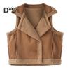 Women Waistcoat Sleeveless Lapel Double-Breasted Short Style Solid Color Casual Cardigan Thickened Velvet Lining Vest Coat