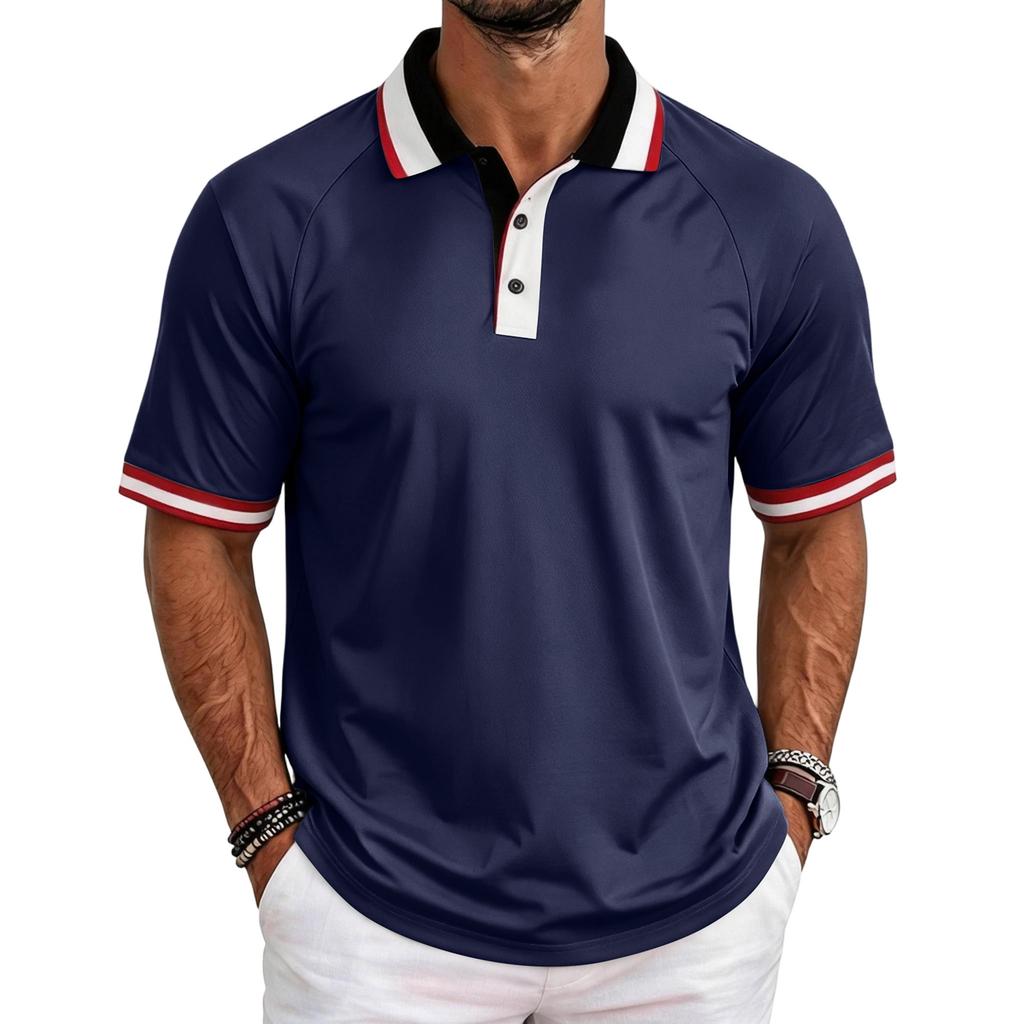Men's Casual Raglan Short Sleeve Shirt with Turn-Down Collar