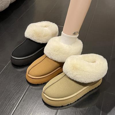 European and American Solid Color Thick-soled Warm Snow Boots for Women 2024 Winter New Casual Large-size Snow Boots Cotton Shoes for Women