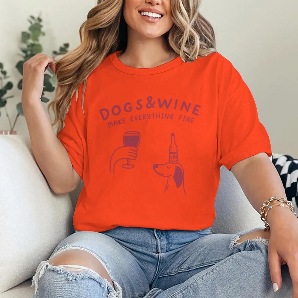 Hunde Und Wein Machen Alles Gut Lustige Vintage Grafik T-Shirts Tier Shirt Mode Hundemama T-Shirts Geschenke Damen Y2K Oberteile