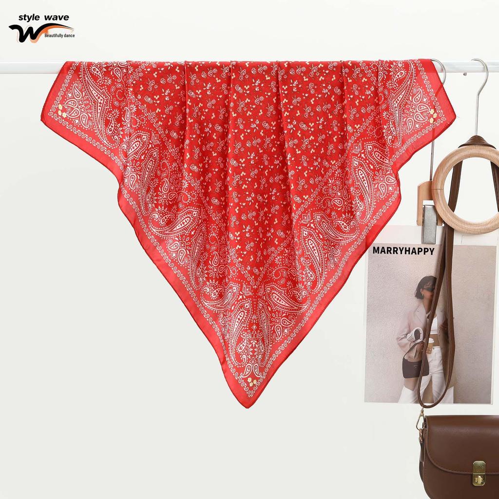 Paisley Print Silk Scarf for Women - Small Triangle Headscarf with Sun Protection, Hot Summer Style.