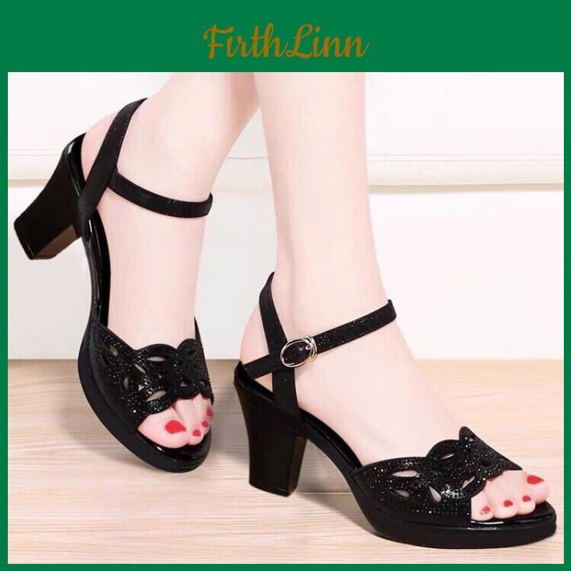 Sandals Women Heel Thick New S Summer Fish Mouth Women S Shoes Rhinestone High Heels Women S Black Mother Shoes Women