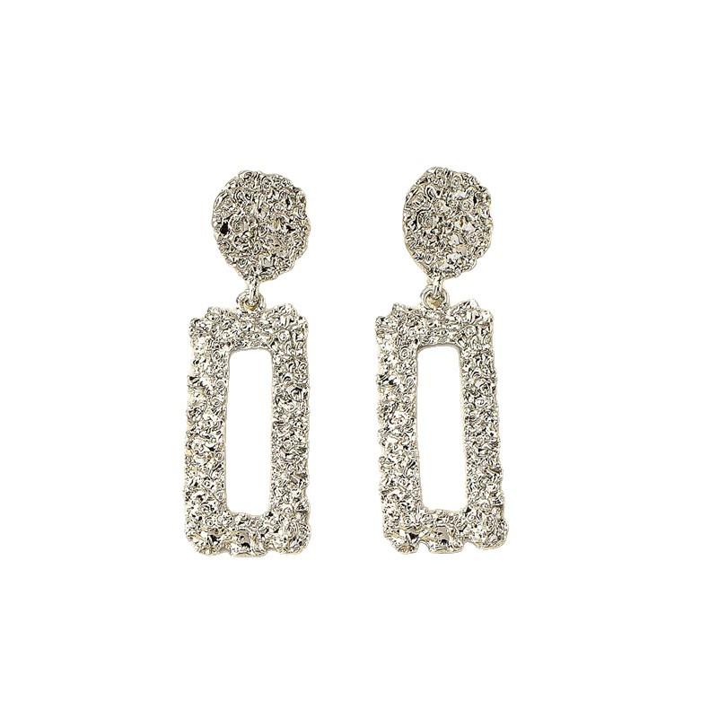 European & American Geometric Floral Metal Dangle Earrings - Retro Rectangular Design