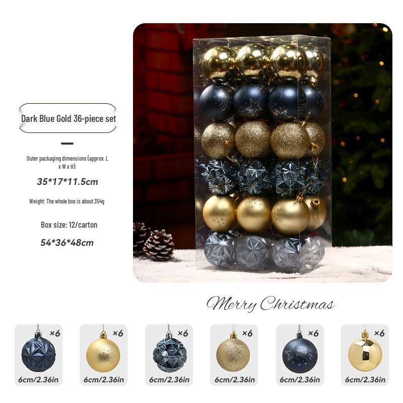 36-Piece Christmas Tree Ornament Set - 6cm Glitter & Painted Irregular Shape Balls
