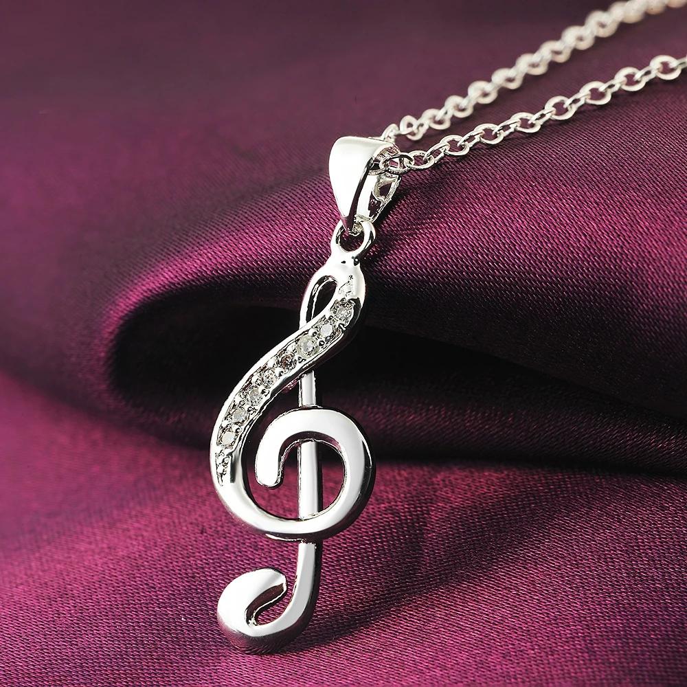 Sterling Crystal Elegant Musical Note Pendant Necklace for Women Luxury Fashion Accessories Wedding Jewelry Gifts
