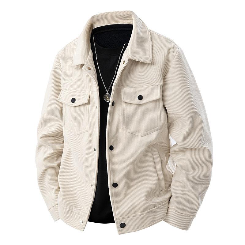 Men's Spring and Autumn Corduroy Lapel Jacket Retro Loose and Handsome Multi-pocket Cargo Jacket